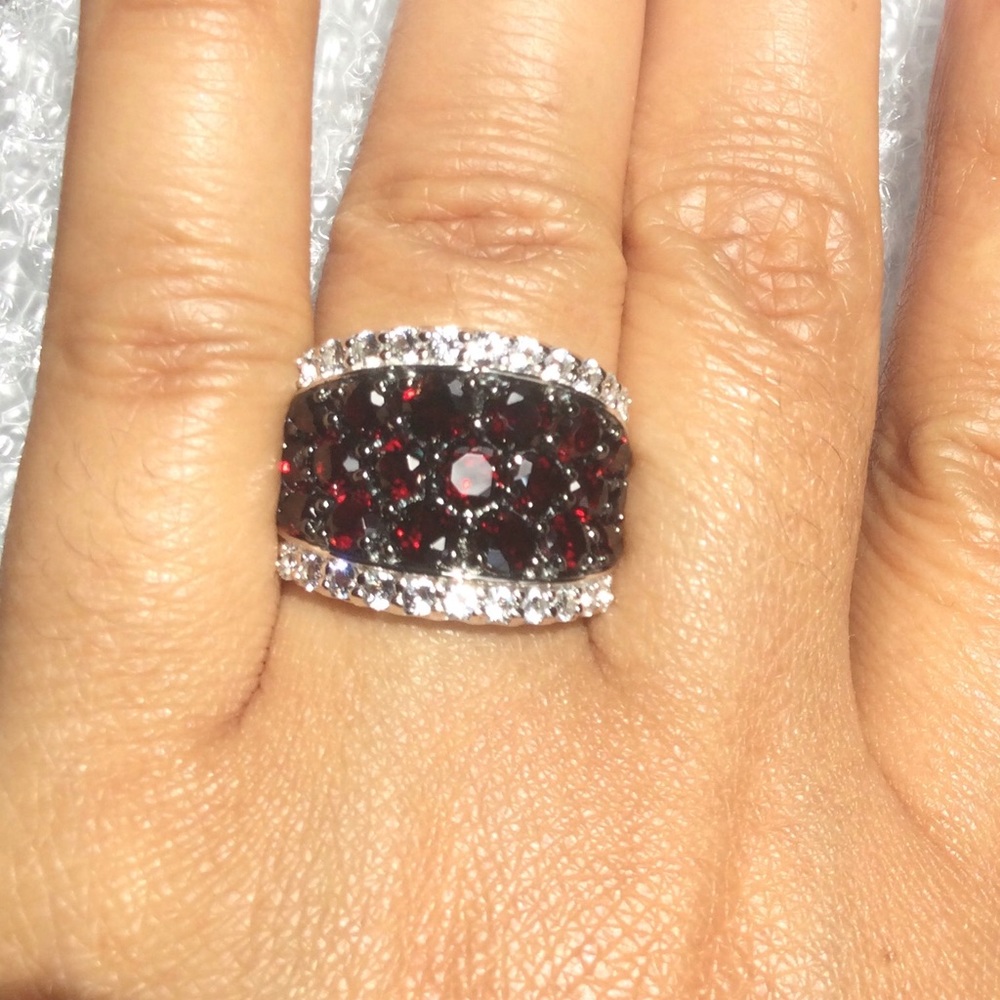 Deep Red Garnet & White Topaz 925 Sterling Silver